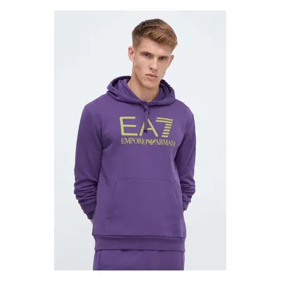 EA7 Emporio Armani pamut melegítőfelső lila, férfi, nyomott mintás, kapucnis