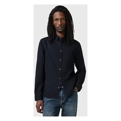 AllSaints farmering GLEASON LS SHIRT férfi, galléros, fekete, regular, M165SB