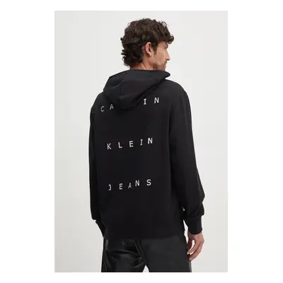 Calvin Klein Jeans pamut melegítőfelső fekete, férfi, nyomott mintás, kapucnis, J30J327318