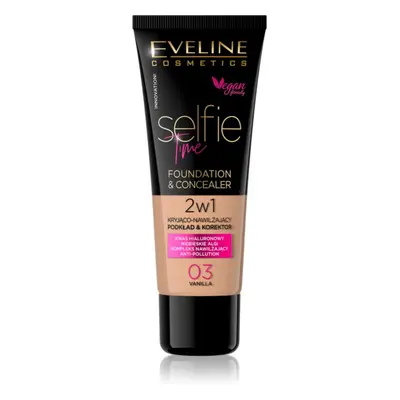 Eveline Cosmetics Selfie Time alapozó és korrektor 2 az 1-ben árnyalat 03 Vanilla 30 ml