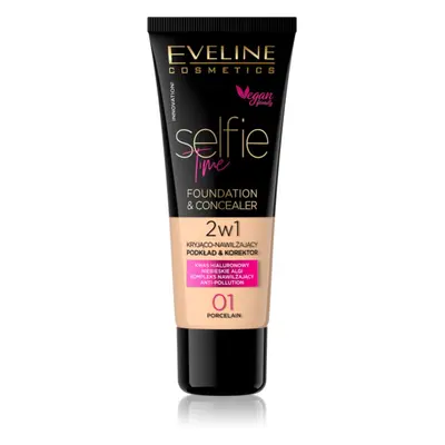 Eveline Cosmetics Selfie Time alapozó és korrektor 2 az 1-ben árnyalat 01 Porcelain 30 ml