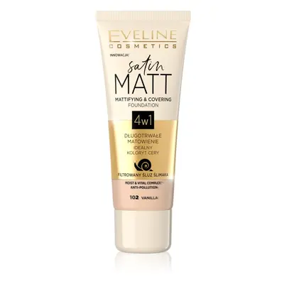 Eveline Cosmetics Satin Matt mattító alapozó csigakivonattal árnyalat 102 Vanilla 30 ml