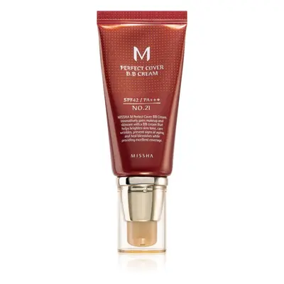 Missha M Perfect Cover BB krém magas UV védelemmel árnyalat No. 21 Light Beige SPF42/PA+++ 50 ml