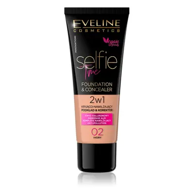 Eveline Cosmetics Selfie Time alapozó és korrektor 2 az 1-ben árnyalat 02 Ivory 30 ml