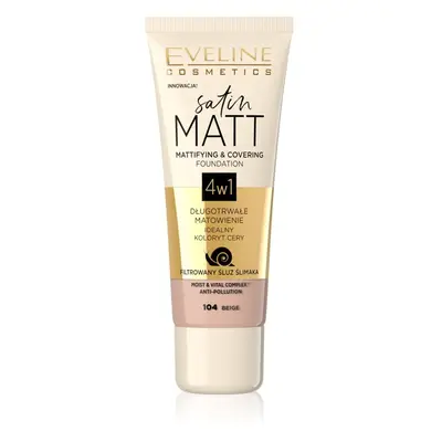 Eveline Cosmetics Satin Matt mattító alapozó csigakivonattal árnyalat 104 Beige 30 ml