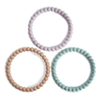 Mushie Pearl Teething Bracelet rágóka Lilac/Cyan/Soft Peach 3 db