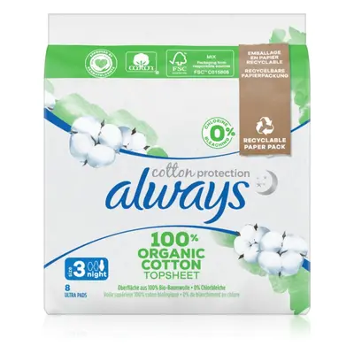 Always Cotton Protection Night egészségügyi betétek parfümmentes 8 db