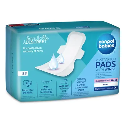 Canpol babies Postpartum Pads With Wings szülés utáni betétek éjszakára 8 db