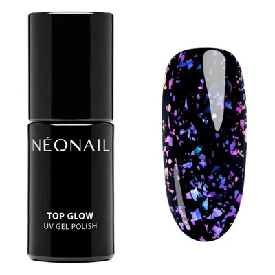 NEONAIL Top Glow zselés fedő körömlakk árnyalat Violet Aurora Flakes 7,2 ml