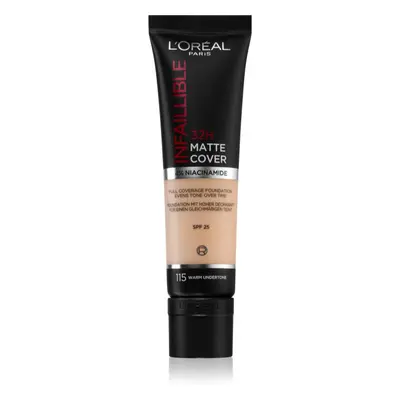 L’Oréal Paris Infallible 32H Matte Cover tartós matt alapozó SPF 25 árnyalat 115 (Warm Undertone