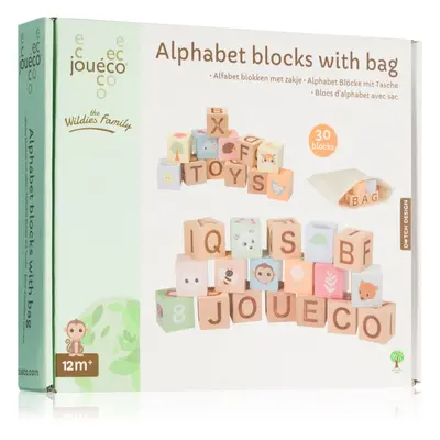 Jouéco The Wildies Family Alphabet Blocks with Bag fakocka fából készült 12 m+ 30 db