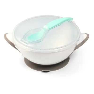 BabyOno Be Active Suction Bowl with Spoon etetőszett gyermekeknek Grey 6 m+ 2 db