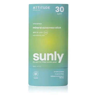 Attitude Sunly Sunscreen Stick ásványi napozó krém stift SPF 30 Unscented 60 g