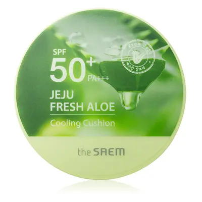 The Saem Jeju Fresh Aloe Cooling Cushion tartós alapozó sminkszivaccsal SPF 50+ nyugtató hatássa