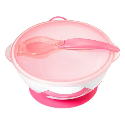 BabyOno Be Active Suction Bowl with Spoon etetőszett gyermekeknek Pink 6 m+ 2 db