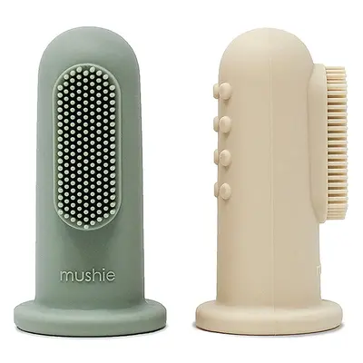 Mushie Finger Toothbrush ujjra húzható fogkefe gyermekeknek Shifting Sand/Cambridge Blue 2 db