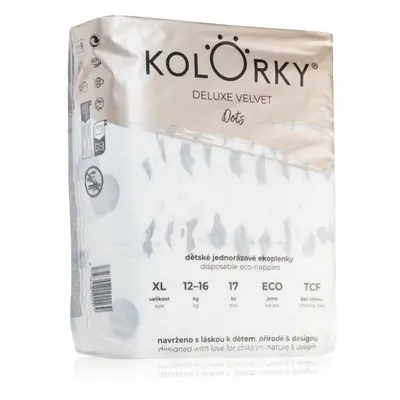 Kolorky Deluxe Velvet Dots eldobható ÖKO pelenkák XL méret 12-16 kg 17 db