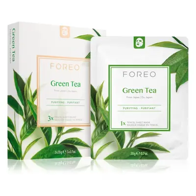 FOREO Farm to Face Sheet Mask Green Tea arcmaszk nyugtató hatással kombinált bőrre 3x20 g