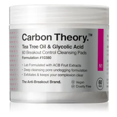 Carbon Theory Tea Tree Oil & Glycolic Acid tisztító vattakorong az élénk és kisimított arcbőrért