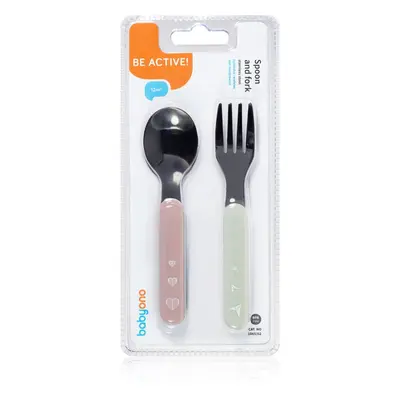 BabyOno Be Active Stainless Steel Spoon and Fork étkészlet Pastel 12 m+ 2 db