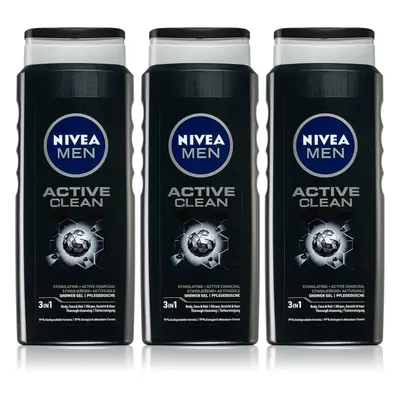 NIVEA MEN Active Clean fürdőgél férfiaknak 3 x 500 ml(takarékos kiszerelés)