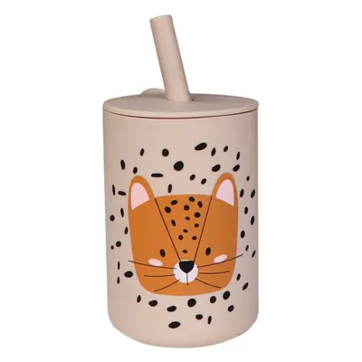 Tryco Silicone Cup and Straw bögre szívószállal Leopard Sand 1 db