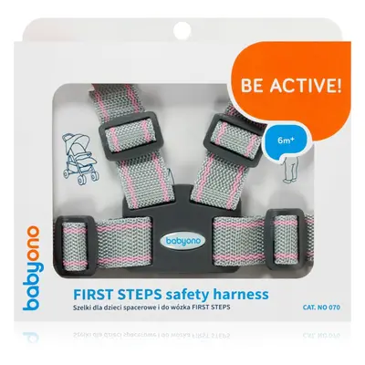 BabyOno Be Active Safety Harness First Steps biztonsági heveder gyermekeknek Grey/Pink 6 m+ 1 db