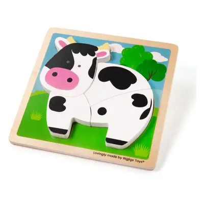 Bigjigs Toys Chunky Lift-Out Puzzle Cow interaktív formaberakó játék fából készült 12 m+ 1 db