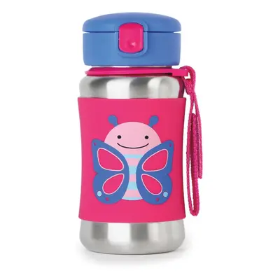 Skip Hop Zoo Straw Bottle rozsdamentes kulacs szívószállal Butterfly 12 m+ 350 ml