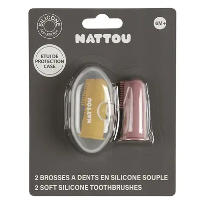 NATTOU Baby Toothbrush ujjra húzható fogkefe gyermekeknek tokkal Yellow / Pink 2 db