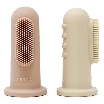 Mushie Finger Toothbrush ujjra húzható fogkefe gyermekeknek Shifting Sand/Blush 2 db