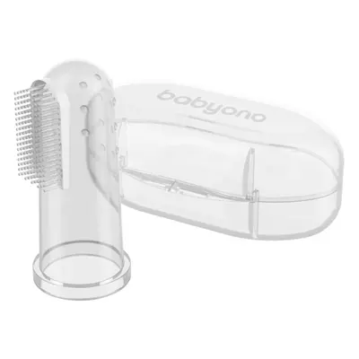 BabyOno Take Care First Toothbrush ujjra húzható fogkefe gyermekeknek tokkal Transparent 1 db