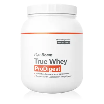 GymBeam True Whey ProDigest tejsavófehérje emésztőenzimeket tartalmaz íz Strawberry 900 g