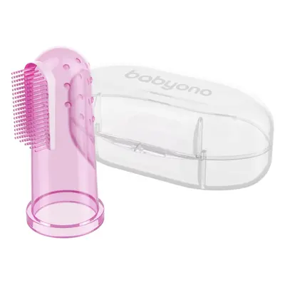 BabyOno Take Care First Toothbrush ujjra húzható fogkefe gyermekeknek tokkal Pink 1 db