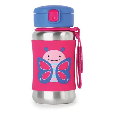 Skip Hop Zoo Straw Bottle rozsdamentes kulacs szívószállal Butterfly 12 m+ 350 ml