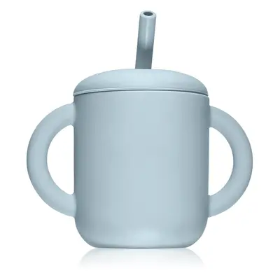 Mushie Training Cup with Straw bögre szívószállal Powder-blue 175 ml