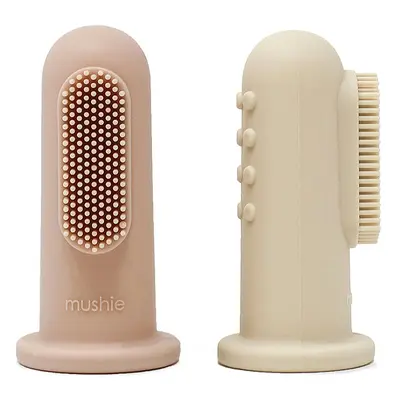 Mushie Finger Toothbrush ujjra húzható fogkefe gyermekeknek Shifting Sand/Blush 2 db