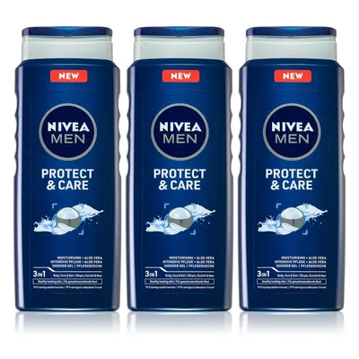 NIVEA MEN Protect & Care fürdőgél férfiaknak takarékos kiszerelés 3 x 500 ml