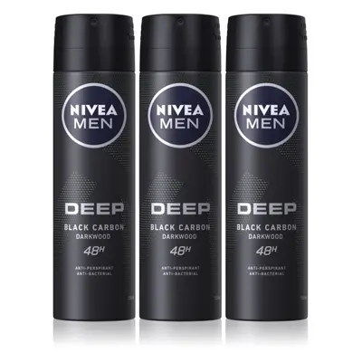 NIVEA MEN Deep Black Carbon Darkwood izzadásgátló spray takarékos kiszerelés uraknak 3 x 150 ml