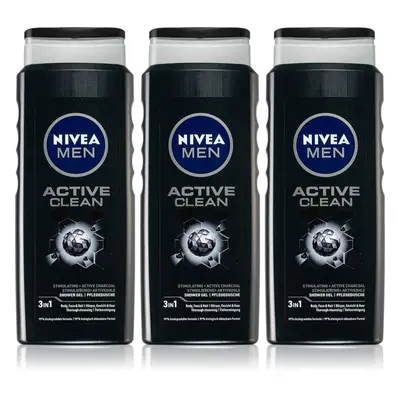 NIVEA MEN Active Clean fürdőgél férfiaknak takarékos kiszerelés 3 x 500 ml