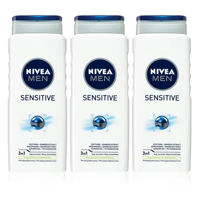 NIVEA MEN Sensitive fürdőgél férfiaknak takarékos kiszerelés 3 x 500 ml