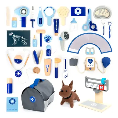 UMU Toys Veterinary set interaktív játék fából készült Blue