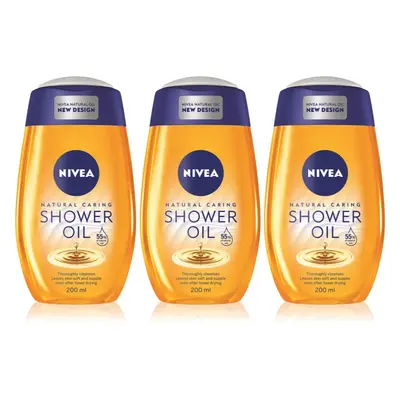 NIVEA Natural Caring tusoló olaj 3 x 200 ml(száraz bőrre)