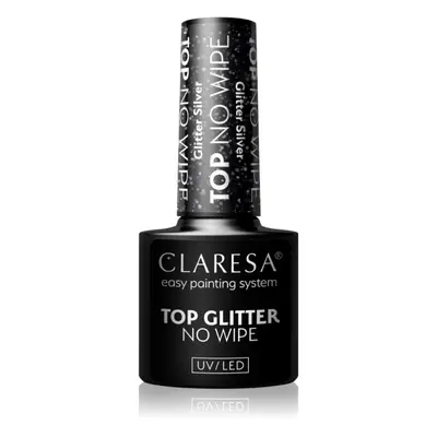 Claresa UV/LED Top Glitter No Wipe zselés fedő körömlakk csillogó árnyalat Glitter Silver 5 g