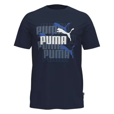 Puma GRAPHICS MULTIPLE LOGO TEE Férfi póló, sötétkék, méret