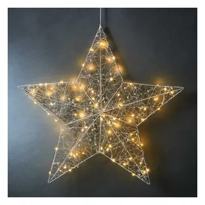 SHINING STAR függeszthető 3D dekor csillag LED égőkkel USB kábellel, ezüst Ø 58 cm