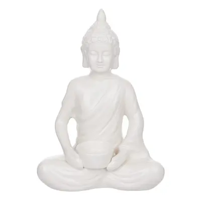 BUDDHA szobor mécsestartóval, fehér 29cm