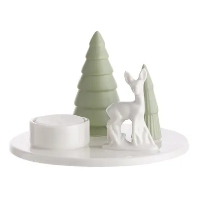 SYLVAN SPIRIT porcelán mécsestartó zöld-fehér, szarvas 13cm