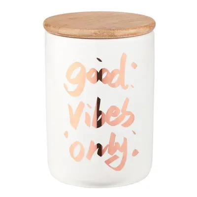 QUEEN IT tárolódoboz bambusz fedéllel, 'Good Vibes Only' 700ml