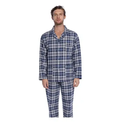 PAULO férfi flanel pizsama 4XL Sötét kék / Navy